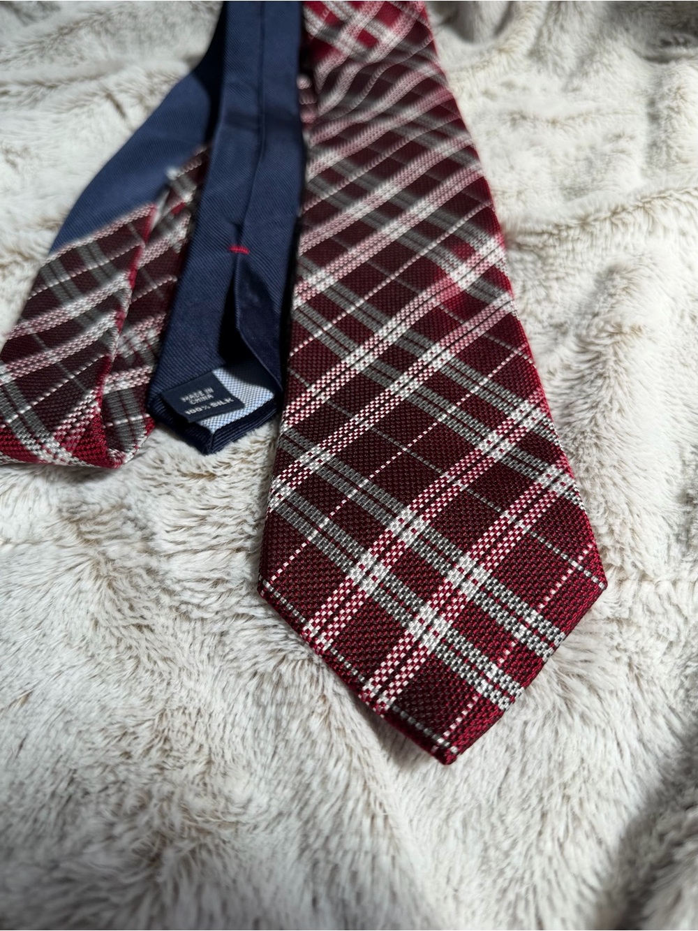 Tommy Hilfiger Burgundy Plaid Tie with Gray and Navy